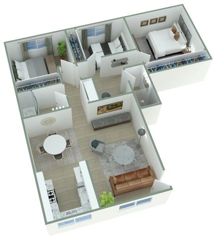 Floor plan for 3 beds, 2 baths, 1150 sqft